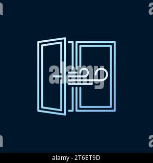 Room Ventilation line blue icon - Opened Window outline vector concept creative symbol or logo element on dark background Stock Vector