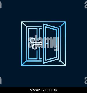 Fresh Air from Open Window blue linear icon - Airing the Room vector concept symbol on dark background Stock Vector