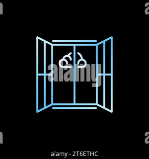 Opened Window with Cloud vector concept blue modern icon in thin line style on dark background Stock Vector