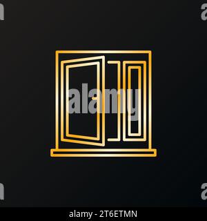 House Window linear vector concept golden icon or sign on dark background Stock Vector