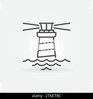 Vector lighthouse with Waves thin line concept icon or design element Stock Vector