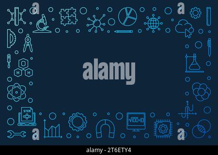 STEM fields - science, technology, engineering and mathematics vector horizontal blue frame or illustration Stock Vector