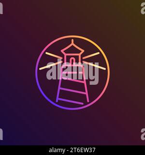Lighthouse vector concept colorful round outline icon or symbol on dark background Stock Vector