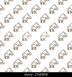 Camel and Pyramid in Egypt vector concept outline seamless pattern or geometric background Stock Vector