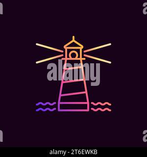 Waves with Lighthouse vector concept colorful icon or logo element on dark background Stock Vector
