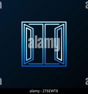 Vector Open Window concept blue colorful line icon or symbol on dark background Stock Vector
