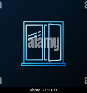 Open Window with Sill vector concept blue modern line icon on dark background Stock Vector