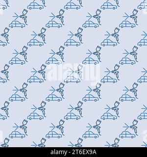 Car Spray Painting vector blue thin line geometric seamless pattern or background Stock Vector