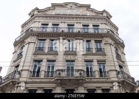 lyon , France - 11 04 2023 : lcl le credit Lyonnais first historic building in lyon city logo sign and brand text on french facade bank office agency Stock Photo