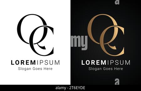 Luxury Initial CQ or QC Monogram Text Letter Logo Design Stock Vector