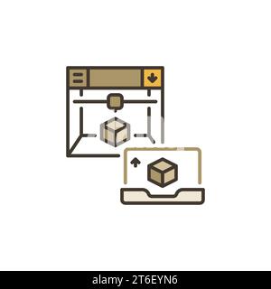 3D printer and Laptop vector concept colored icon or symbol Stock Vector
