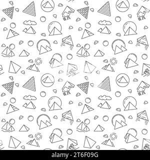 Egyptian Pyramids vector simple seamless pattern - Egypt Culture concept background in line style Stock Vector
