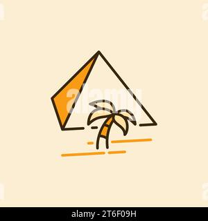 Palm tree with Egyptian Pyramid vector concept colored yellow icon or symbol Stock Vector