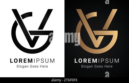 Luxury Initial GV or VG Monogram Text Letter Logo Design Stock Vector