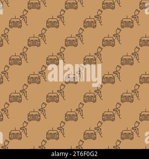 Car and Paint Spray Gun vector Auto Body Painting concept brown linear geometric seamless pattern Stock Vector