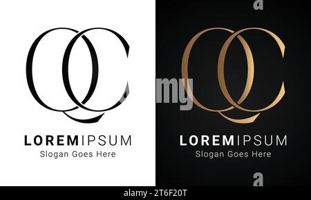 Luxury Initial CQ or QC Monogram Text Letter Logo Design Stock Vector