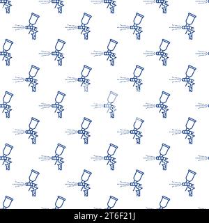 Vector Blue Auto Paint Spray Gun concept geometric outline seamless pattern Stock Vector