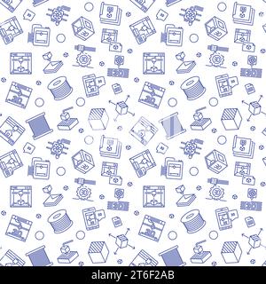 3D Printing vector Additive Manufacturing concept simple thin line seamless pattern or background Stock Vector