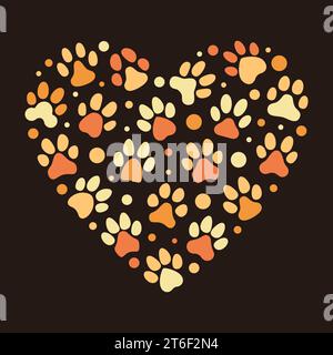Pet Paw Prints vector creative Heart - Animal Footprints heart-shaped illustration. I Love Dogs concept banner Stock Vector