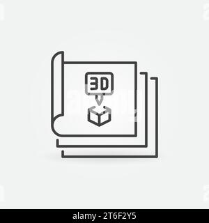Documents for 3D printer vector concept icon or sign in outline style Stock Vector