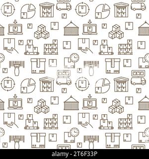 Storage and Delivery vector thin line seamless pattern - Warehouse concept background Stock Vector
