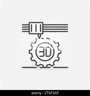 Gear 3D Printing vector concept icon or symbol in outline style Stock Vector