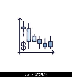 Dollar Inflation on Falling Candlestick Chart vector concept colored icon or sign Stock Vector