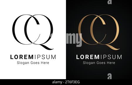 Luxury Initial CQ or QC Monogram Text Letter Logo Design Stock Vector