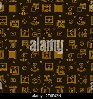 3d Printing Technology concept minimal seamless pattern in outline style. Vector background Stock Vector