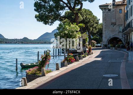 A majestic view of the picturesque village of Morcote, on the Lugano Lake in Switzerland Stock Photo