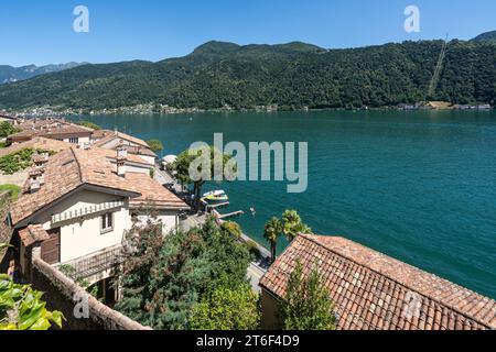 The stunning Morcote situated on Lugano Lake in Switzerland Stock Photo