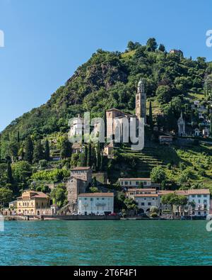 The stunning village of Morcote situated on Lugano Lake in Switzerland Stock Photo