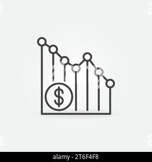Falling Dollar Chart icon vector Hyperinflation concept outline icon or symbol Stock Vector