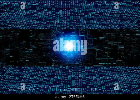 abstract blue background illustration with a light flare in the middle Stock Photo