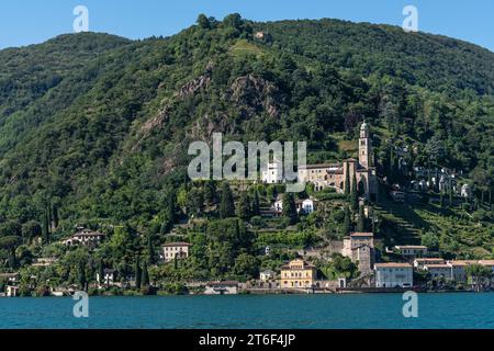 The stunning village of Morcote situated on Lugano Lake in Switzerland Stock Photo