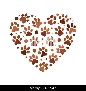 Paw Print vector Heart - Animal Footprints heart-shaped illustration. I Love Cats concept banner Stock Vector