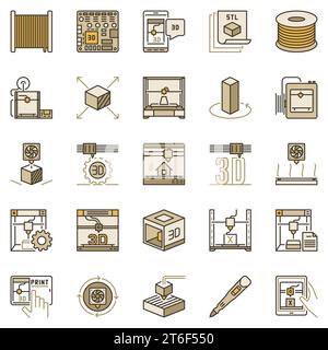 3D Printer colored icons set. Additive Manufacturing and Printing Technology concept modern signs collection Stock Vector