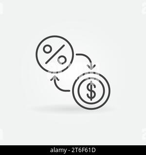 Dollar and Percent vector Inflation concept outline icon or symbol Stock Vector