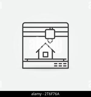 House 3D Printing vector concept linear icon or symbol Stock Vector
