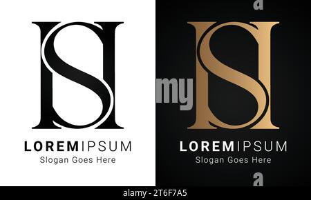 Luxury Initial SH or HS Monogram Text Letter Logo Design Stock Vector