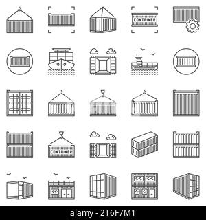 Shipping Container outline icons set - Freight Containers concept linear symbols Stock Vector