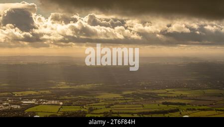 View from an light aircraft flying near Swindon on a cloudy day Stock Photo