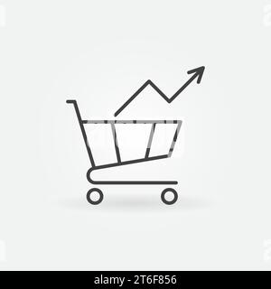 Shopping Cart with Arrow vector Rising Prices concept thin line icon or symbol Stock Vector