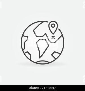 Earth with Pointer linear icon - vector Globe with Label Travelling concept sign in thin line style Stock Vector
