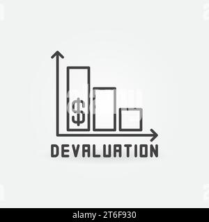 Devaluation Declining Bar Chart vector concept thin line icon or symbol Stock Vector