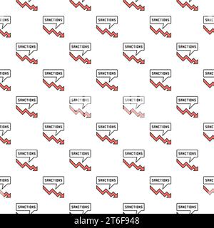 Economic and Financial Sanctions vector concept seamless pattern with red falling arrow sign Stock Vector