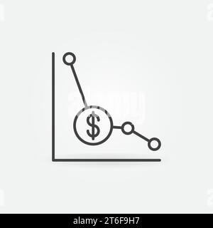 Dollar Devaluation Graph vector Financial Crisis concept outline icon or symbol Stock Vector