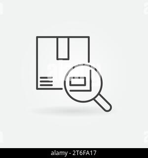 Cardboard Box with Magnifying Glass vector concept icon or symbol in outline style Stock Vector