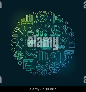 Sanctions vector outline colored banner - Financial Penalties concept creative illustration Stock Vector