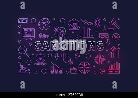 Sanctions horizontal vector colored banner - Economic Penalties concept linear illustration Stock Vector